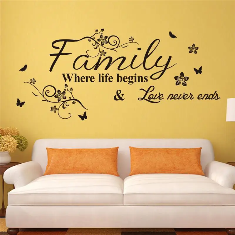 

Love Family Where Life Begins Love Never Ends Removable wall Stickers Parlor background Vinyl Art Bedroom Home Decor Mural Decal