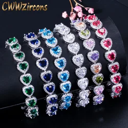 CWWZircons Luxurious Cubic Zircon Elements Red Green Blue Austrian Crystal Bracelets Fashion Jewelry for Women Love Gift CB166