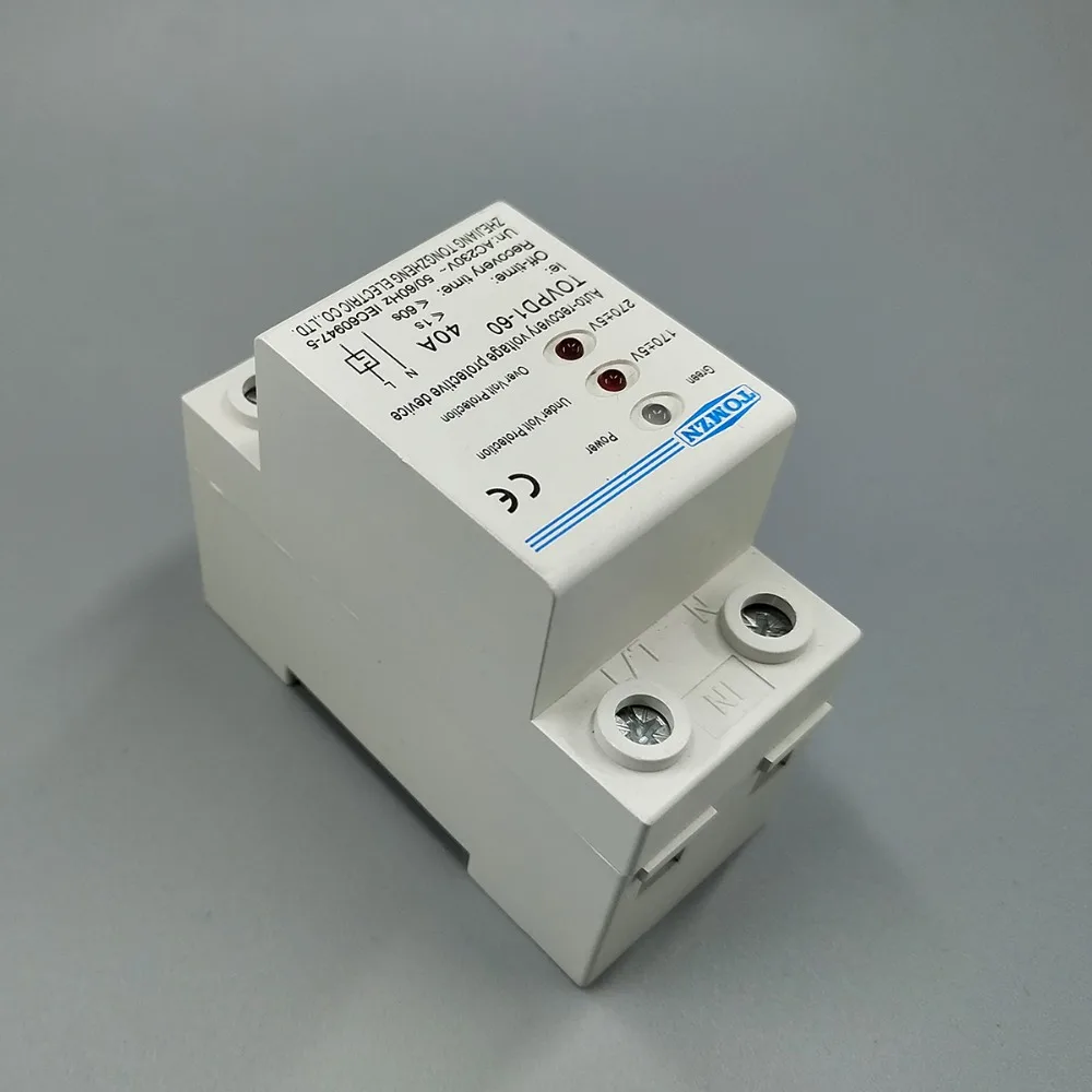 40A 230V Din rail 3 LED automatic reconnect over voltage and under voltage protective device protector protection relay