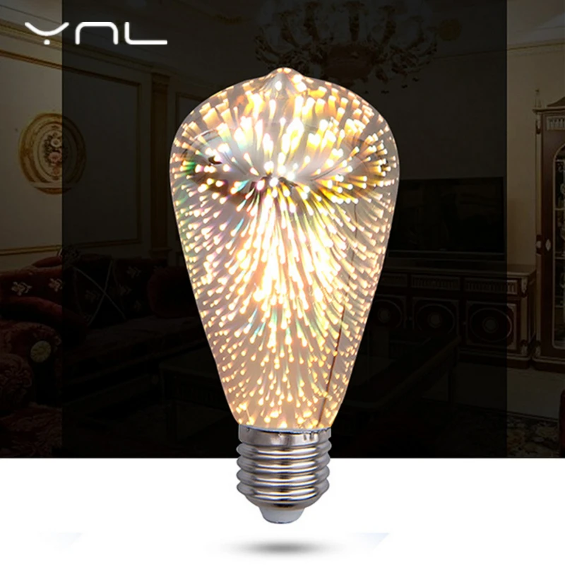 E27 LED Light Bulb 220V A60 ST64 G80 G95 G125 Novelty Indoor Holiday Christmas Decor Lighting 3D Decoration Firework Bulb Lamps