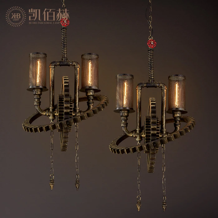 Art iron industry wind loft bar coffee shop personality studio gear double headed Pendant Lights creative restaurant LU6302 ZL30