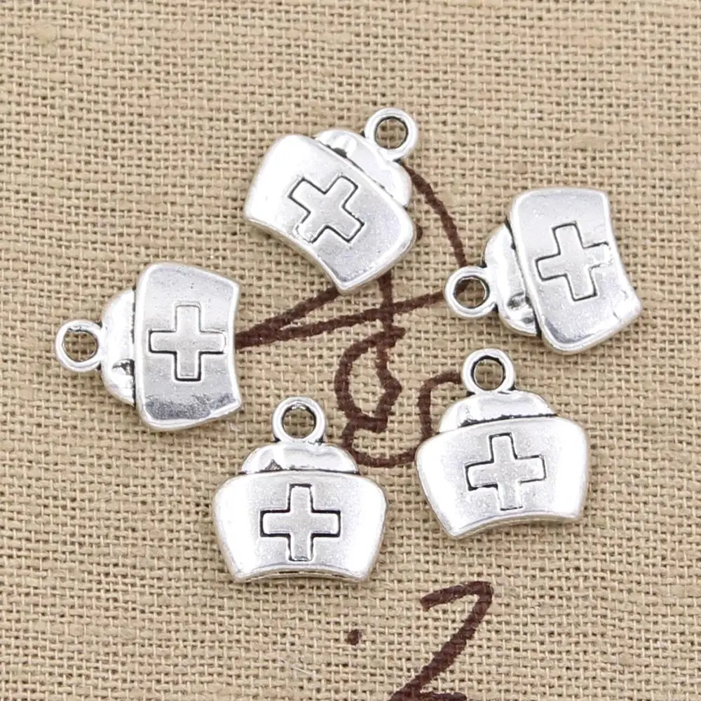 20pcs Charms Nurse Cap Cross 13x12mm Handmade Craft Pendant Making fit,Vintage Tibetan Silver color,DIY For Bracelet Necklace