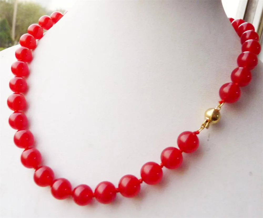 

r Nobility Lucky women Pretty! Beautiful 10mm round natural red GEM necklace jewelry
