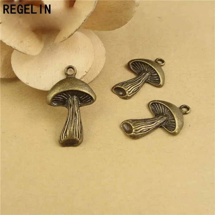 REGELIN Antique Bronze mushroom Charm Pendant 20pcs 24x17mm for Diy Necklace Jewelry Making Handmade Craft Jewelry Accessories