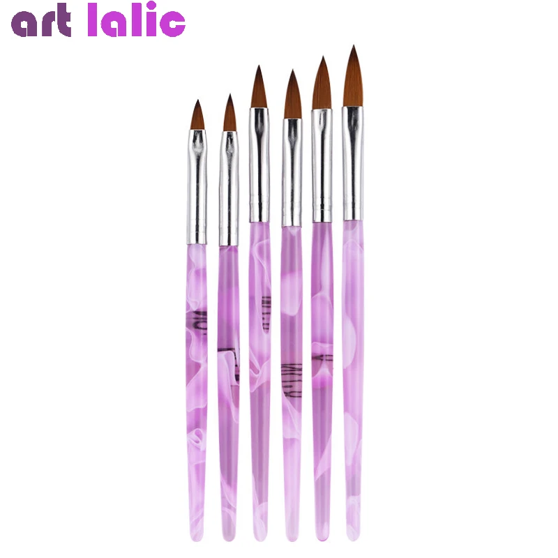 Set of 6 acrylic brush for nail art, flat brush for nail design, drawing, crystal pen, carving, Salon tips