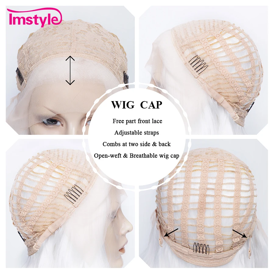 Imstyle White Wigs Synthetic Lace Front Wig Wavy Long Natural Hairline Wig Heat Resistant Fiber Cosplay Wig For Women