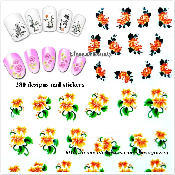 wholesale 3D simulation watermark nail Art Sticker Decal 281 designs Self-adhesive Nail tip 500pcs/lot free EMS/DHL/UPS shipping