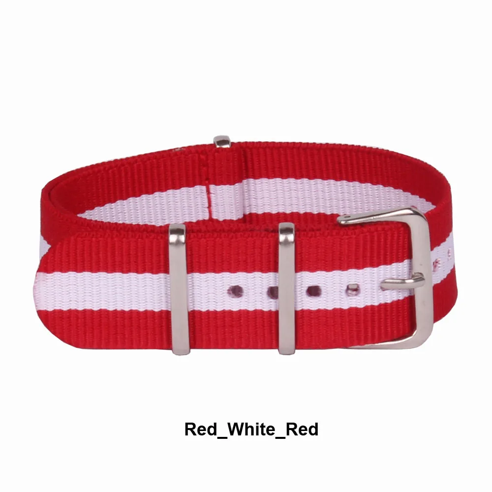 Fashion 20 mm Watchband Men Women Sports Red White Fiber Woven Nylon Watch Strap Wristwatch Bands Buckle 20mm watches belt