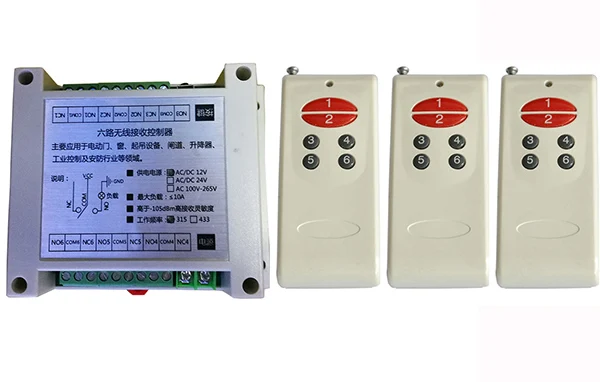 Sistema de interruptor de controle remoto sem fio, aparelho transmissor e receptor de relé de aprendizagem, lâmpada, janela, 12v, 6 canais, 10a
