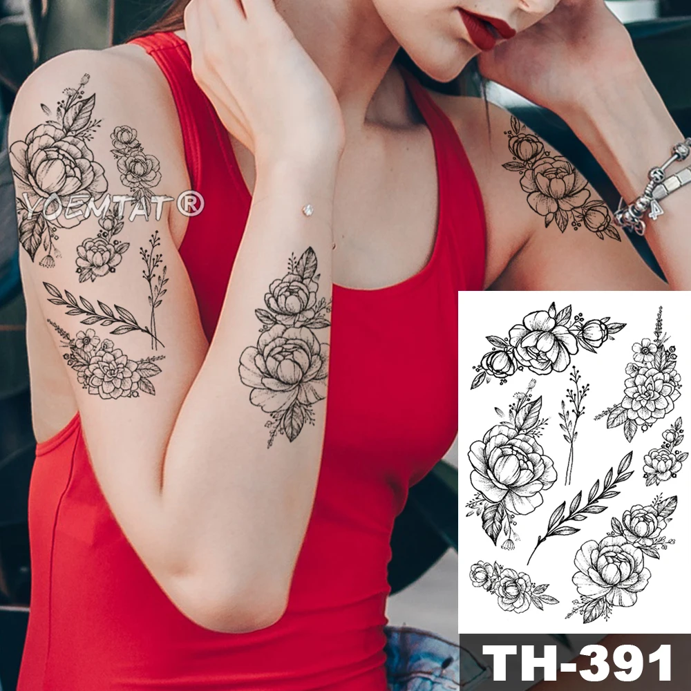 Lily Rose Dream Catcherกันน้ำชั่วคราวTattooสติกเกอร์สีดำลูกไม้ดาวแขนกลับใหญ่Tattoo Body Artสักปลอมสำหรับผู้หญิง