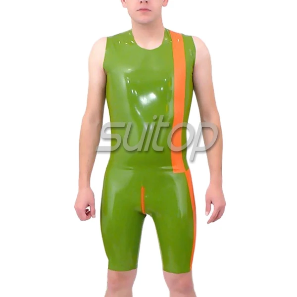 

Men's heavy rubber latex Teddies playsuit for man in apple green