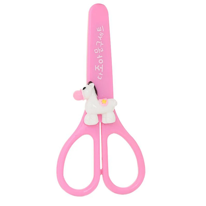 1 PC Children Cartoon Head Safety Scissors with Plastic DIY Manual Paper-cut Kindergarten Art Designer Stationery color random