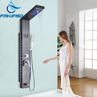 Brushed Nickel Bathroom Shower Panel Digital Display Tower Column with Body Massage Jets Tower Shower Column Temperature Screen