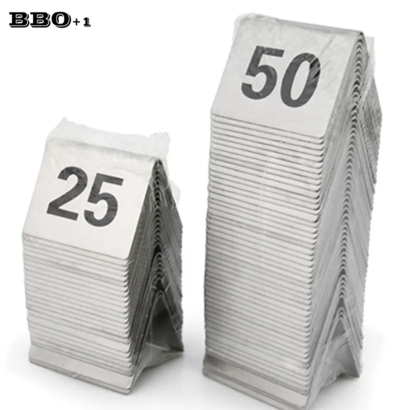 

25pcs-50pcs Stainless Steel Tent Table Number Cards Restaurant Cafe Bar Seating Table Numbers Wedding Birthday Party Supplies