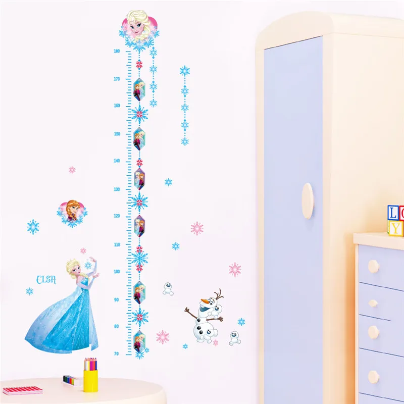 Cartoon Frozen Height Measure Growth Chart Wall Stickers For Kids Rooms Decals Wall Art Decor Murals Girl\'s Room Posters
