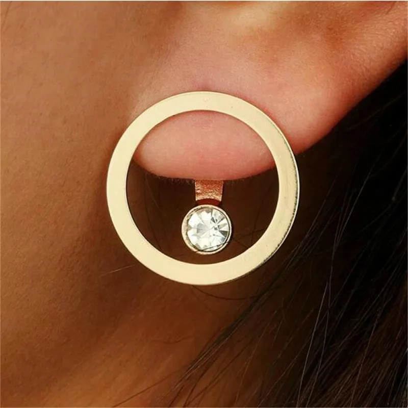 2019 New Exaggerated Fashion Personality Geometric Circle Rhinestone Rear Hanging Earrings Jewelry Accessories Luxury Brand