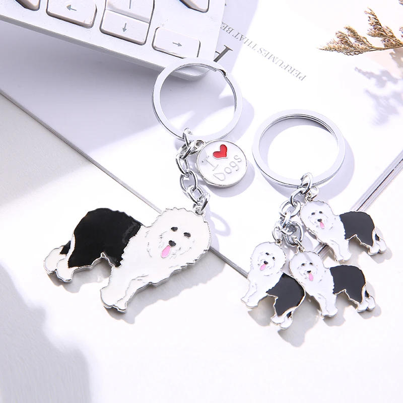 NEW Old English Sheepdog Key Chain DIY Dog Keyring Jewelry Bag Cute Pet Keychains Woman Metal Keychain For Cars Wholesale Gift image 2