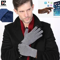 Top Amanti Inverno Sporting Caldo 3-Finger Touch Screen Guanti per iphone/ipad Tutti Smartphone, di lana Lavorato A Maglia Guanti, Spazzolato Neri