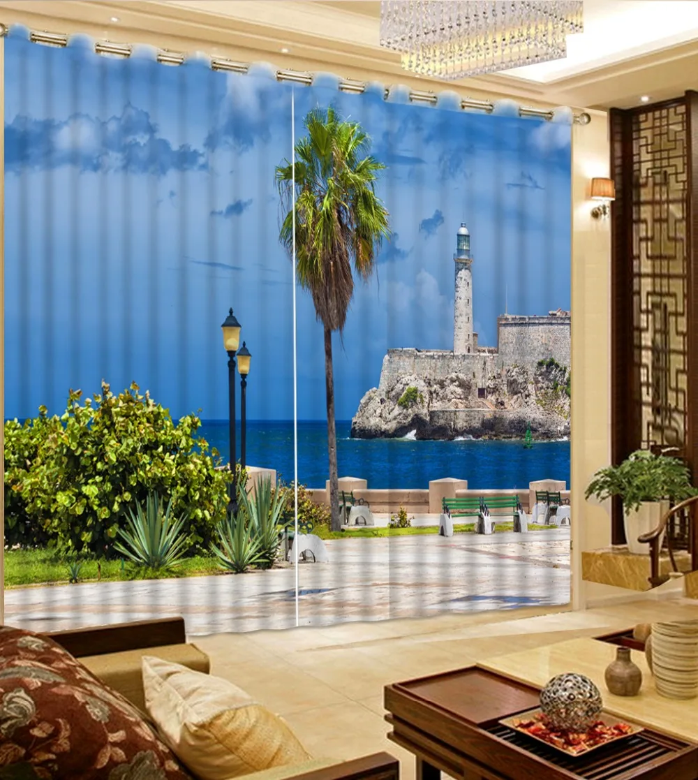 

Seascape castle lighthouse Scenery Digital Photo Printing Blackout 3D Curtain for Living Room Bedding Room Hotel Cortinas