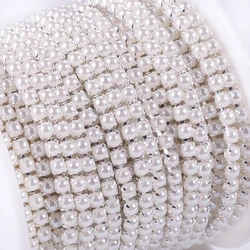 New Arrivals 10yards/roll ABS Pearl Chain SS6 SS12 (2mm-3mm) Silver Base Cup Pearl Chain Apparel Sewing diy Beauty Accessories