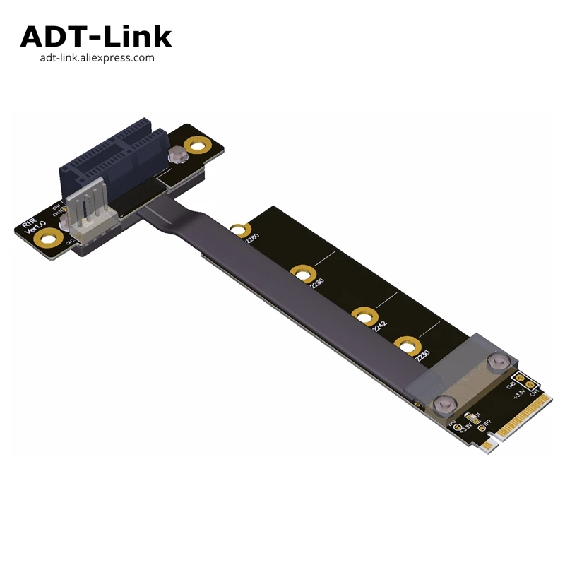 

Elbow M.2 NVMe Adapter TO PCI-E 1x pcie 3.0 x1 Riser card ribbon Gen 3.0 cable M2 NGFF M-key pci express Angle 8G/bps 1FT 30cm