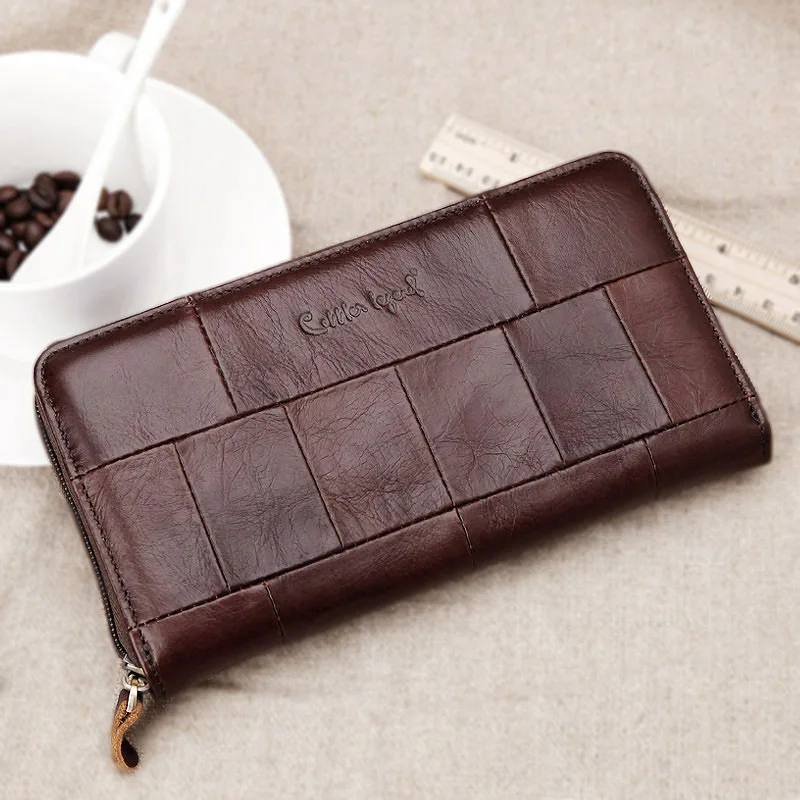 

Women Men Genuine Leather Cowhide Brown Bag Long Wallet Card Money Holder Clutch Purse Patchwork Designer Wallets Phone Pocket