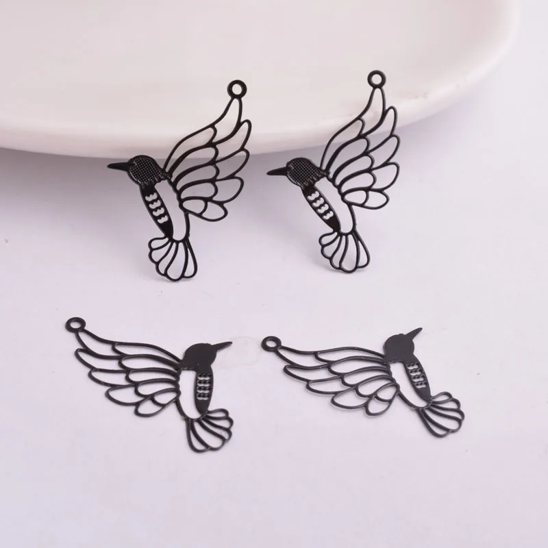 50pcs/lot AC2334 Cute animal Bird Charm Filigree Fly Dove Charms Pendant Brass Stamping Rodium plated Connector