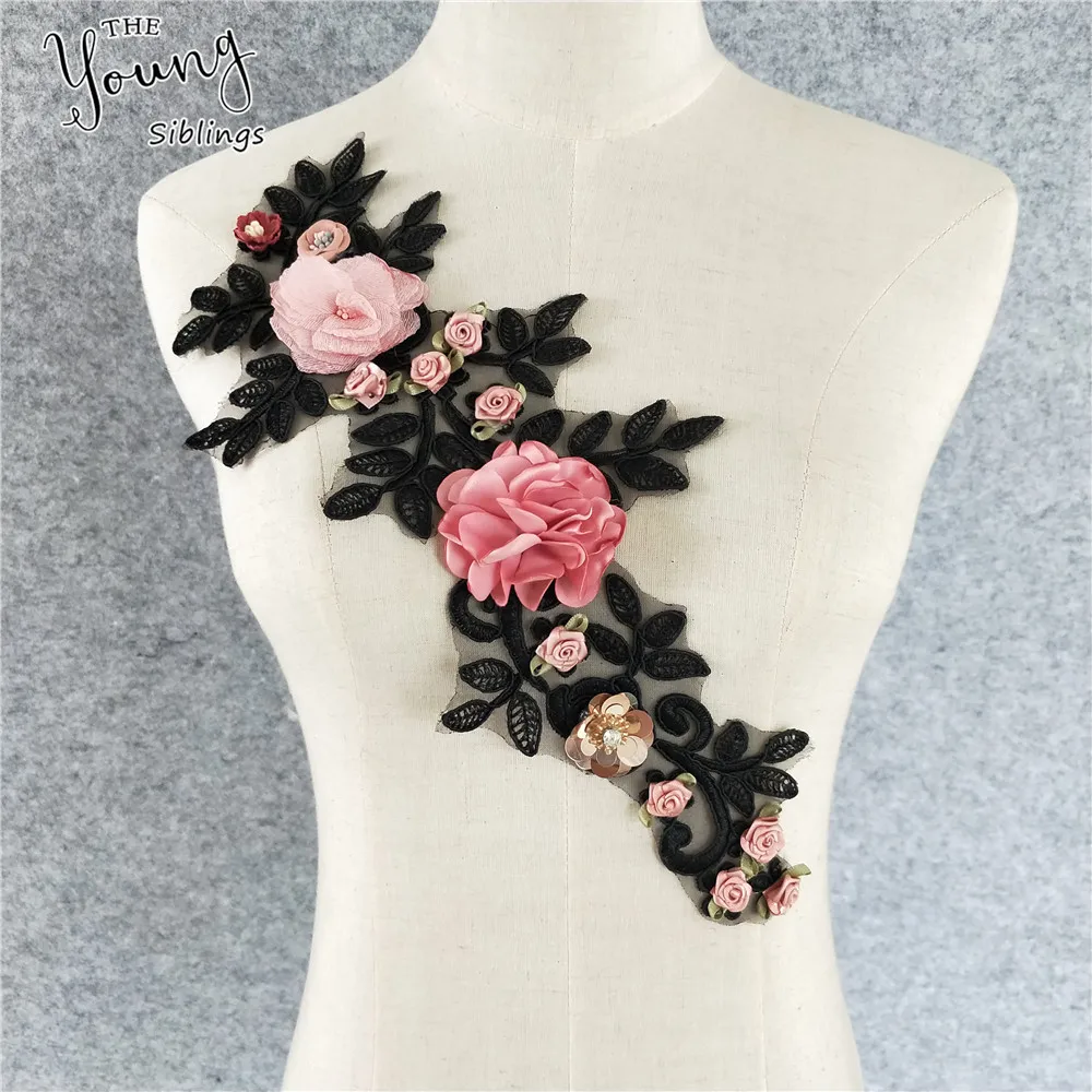 New 3D Flower Black lace collar high quality sewing Fabric Accessories Decorate Supplies craft Venise Applique Costume YL1143