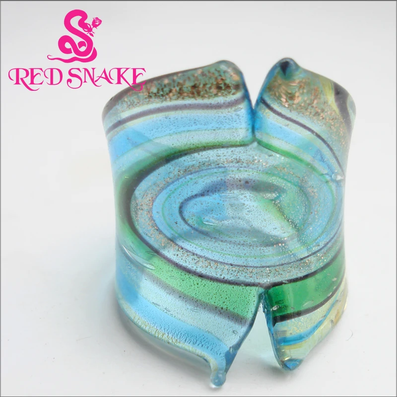

RED SNAKE Fashion Ring Handmade Blue with Nebula pattern Cutting feature Technology Murano Glass Rings