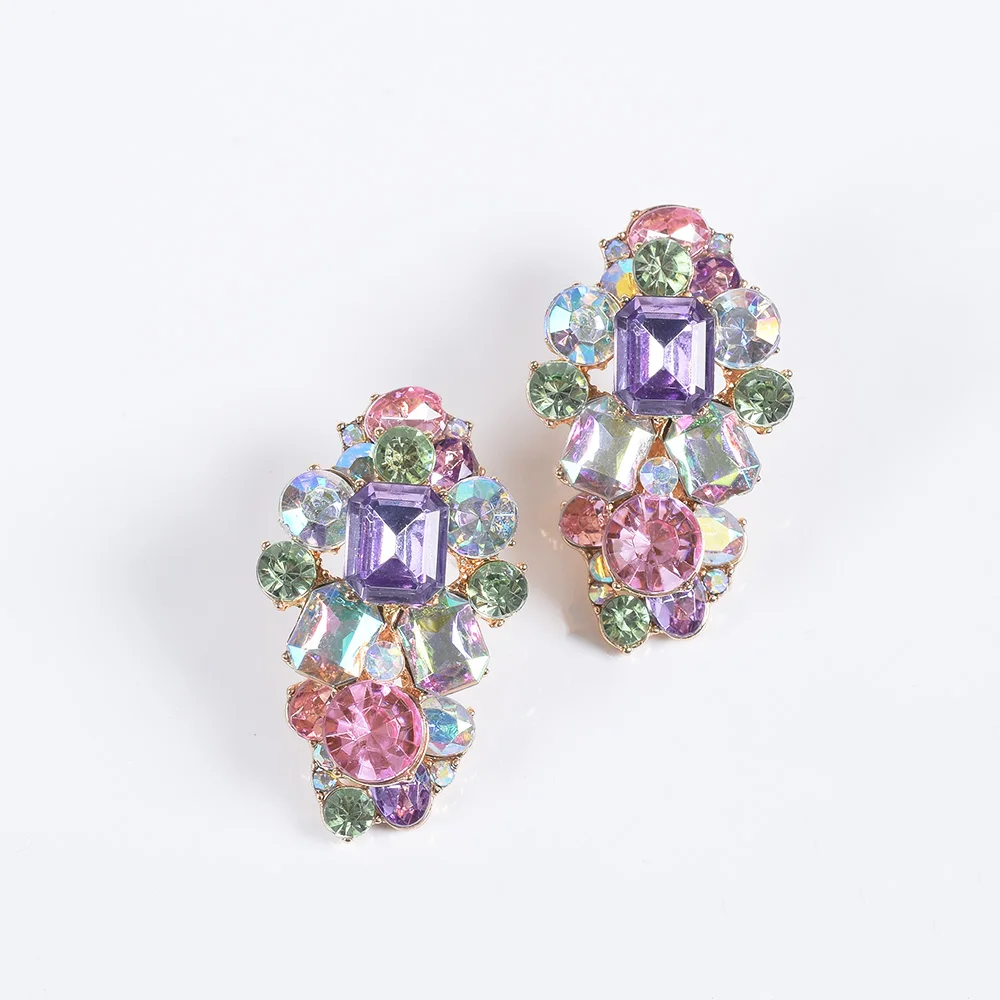 2026 New Mix Pink Purple Crystal Rhinestones Earrings Women Indian Statement Fashion Elegant Earrings Jewelry