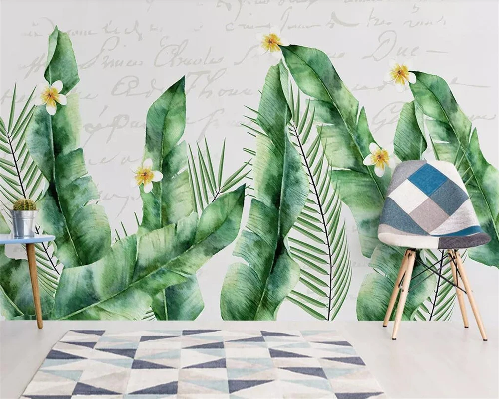 

Beibehang Custom wallpaper fresh Nordic rural tropical leaves TV background wall 3d wallpaper living room murals papel de parede