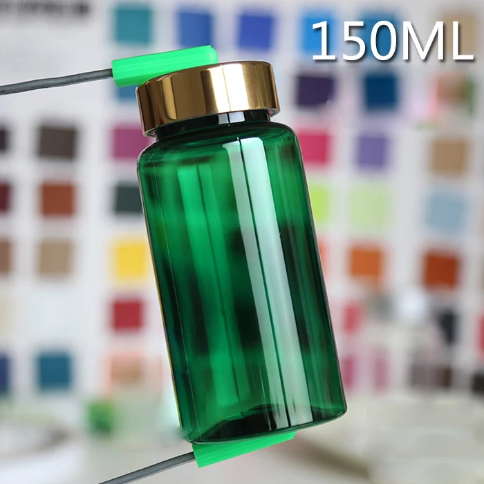 20PCS 150ml Translucent Green PET Plastic Empty Bottles, Capsules/Pills/Tablets/Vatimins Bottles with Bright Golden Aluminum Cap