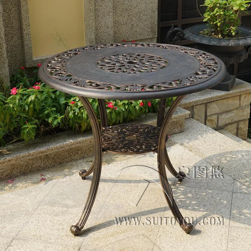 Flower Pattern Cast Aluminum Solid Round Table 80cm Diameter Ideal for Balcony or Courtyard Coffee Table