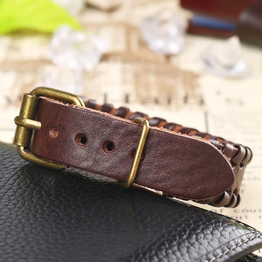 2024 Trend Personalized Jewelry Vintage Long Section Brown Leather Bracelets For Women Simple Cuff Weave Belt Buckle Bracelet