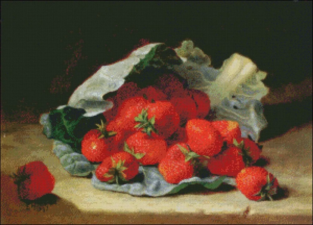 Needlework for embroidery DIY DMC High Quality - Counted Cross Stitch Kits 14 ct Oil painting - Strawberries on a Cabbage Leaf