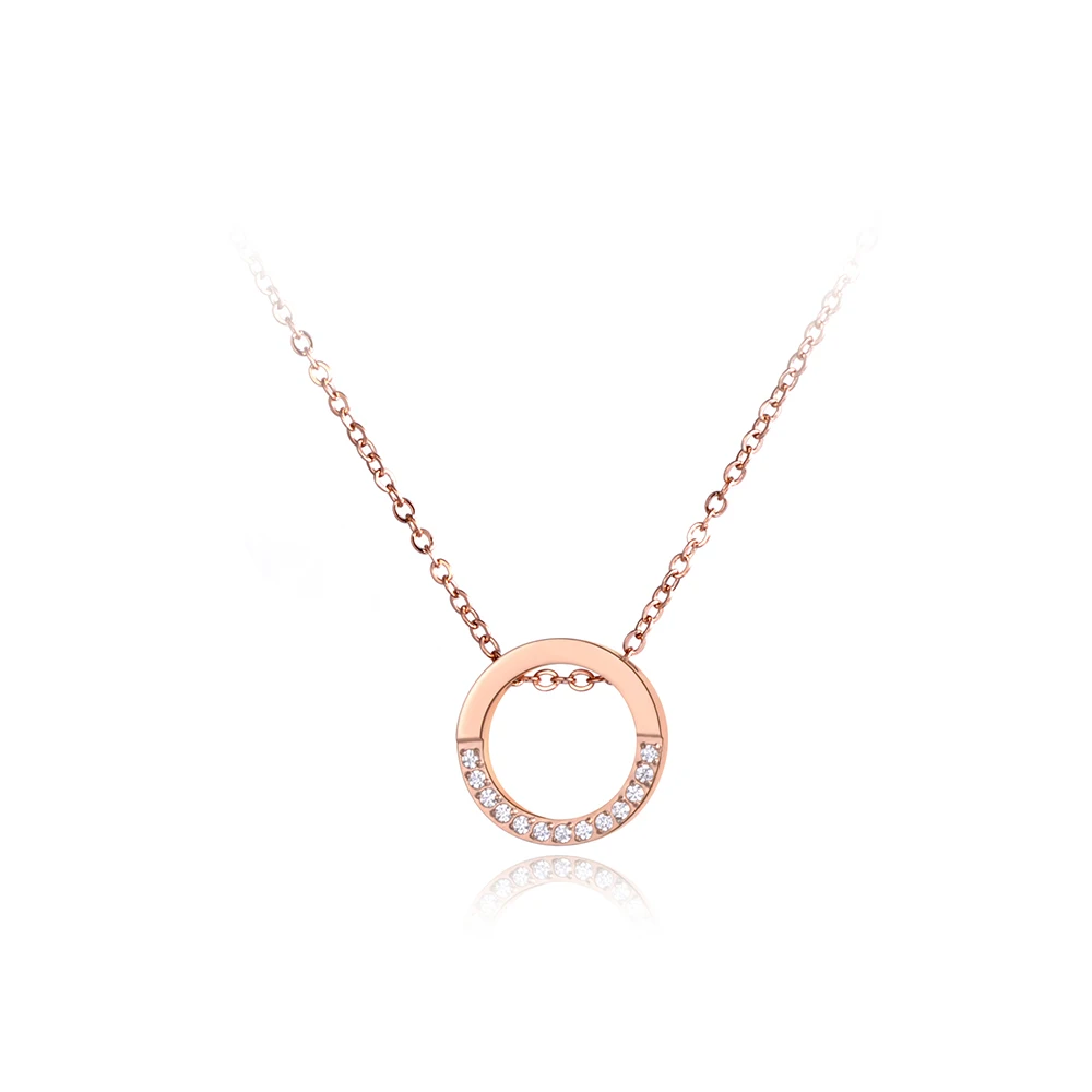 Lokaer Stainless Steel Round Circle Mosaic Shiny CZ Crystal Necklace Earrings Bridal Sets For Women Wedding Bands Jewelry SE026