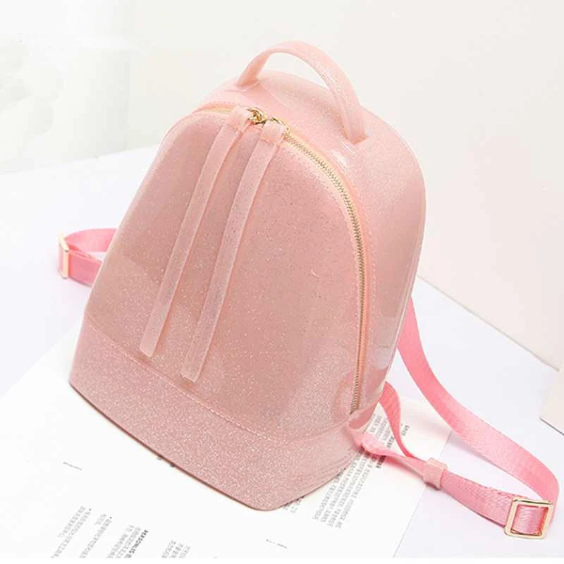 New Glitter Women Jelly Backpacks Candy Color PVC Jelly Bag Mini Girls Waterproof Silicone Shoulder School Bling Bags