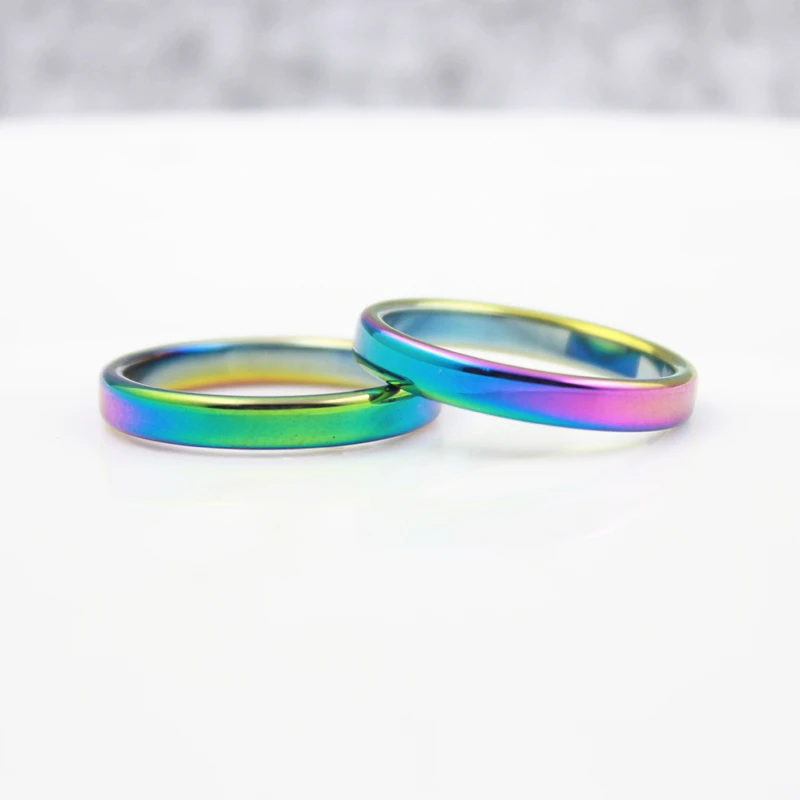 Rainbow Color Grade AAA Quality 4mm Width flat Hematite Rings( 50 Pieces mixed sizes) HR1012-1