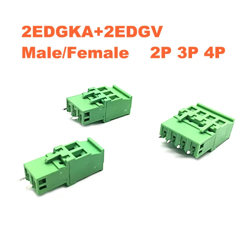 20Sets Pitch 5.08mm Screw Plug-in PCB Terminal Block 2EDGKA 2EDGV 2P 3P 4P Straight Pin Male/female Pluggable Connector 300V 15A