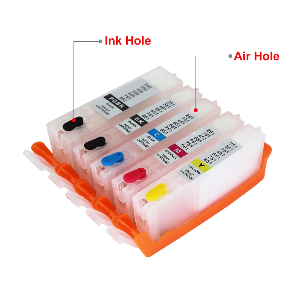 5 colors PGI-450 CLI-451 XL Refillable Ink Cartridge With ARC Chips For CANON PIXMA IP7240 MG5440 Printers