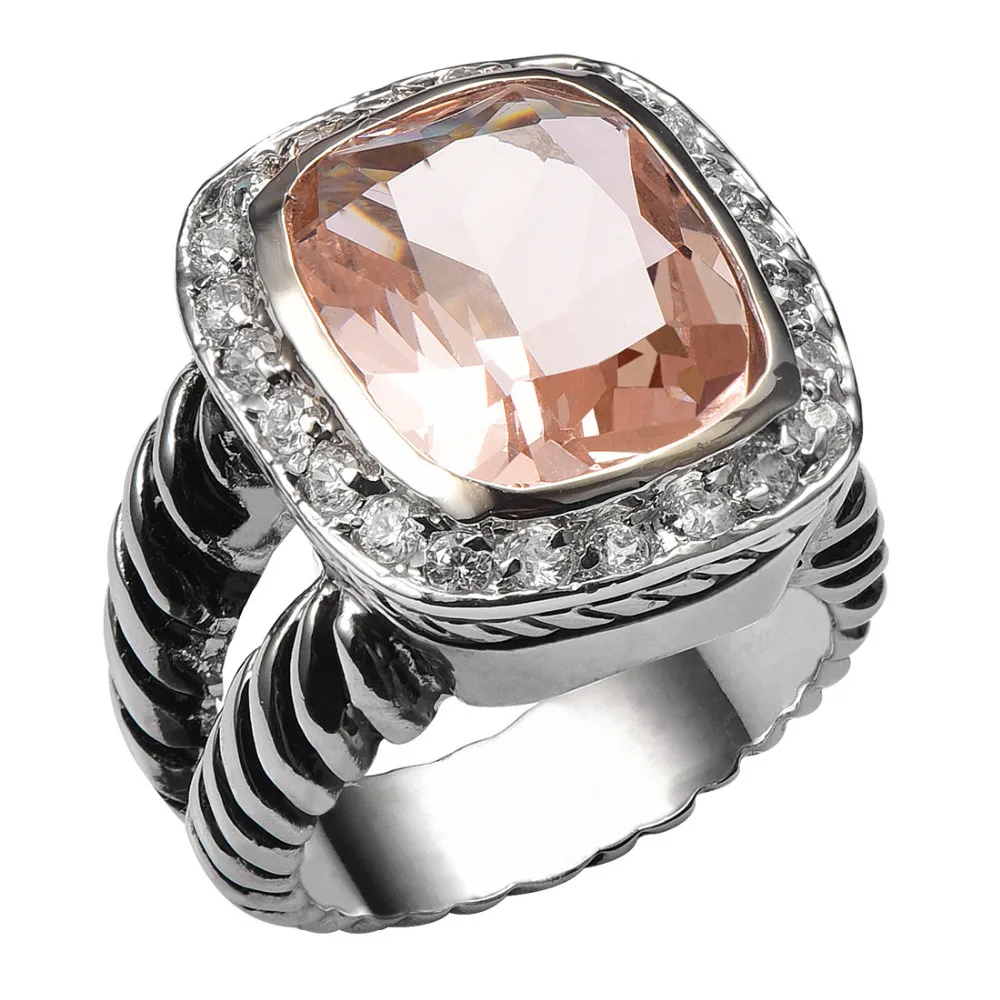 

Hot Sale Morganite 925 Sterling Silver High Quantity Ring For Men and Women Fashion Jewelry Party Gift Size 6 7 8 9 10 F1461