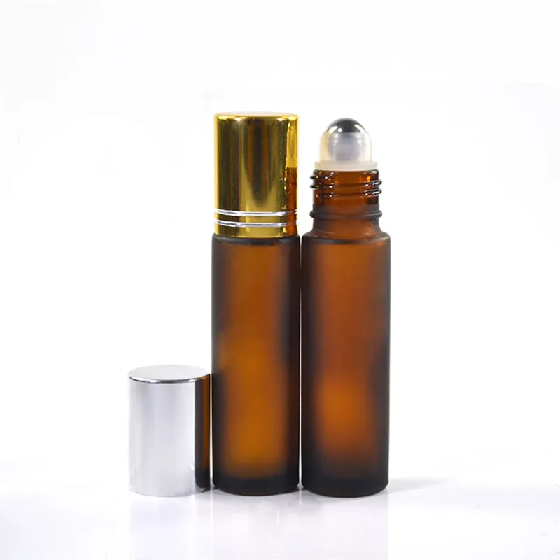 

100pcs*10ml Empty Amber Glass Essential oil Roll On Bottle Vials with stainless steel metal roller ball for perfume aromatherapy