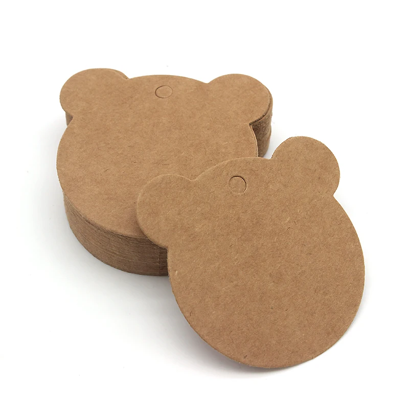 100pcs 6*6cm Bear Head White Black Brown Kraft Paper Tags Wedding Note Blank Price Hang Tag Wedding Decoration Gift Cards