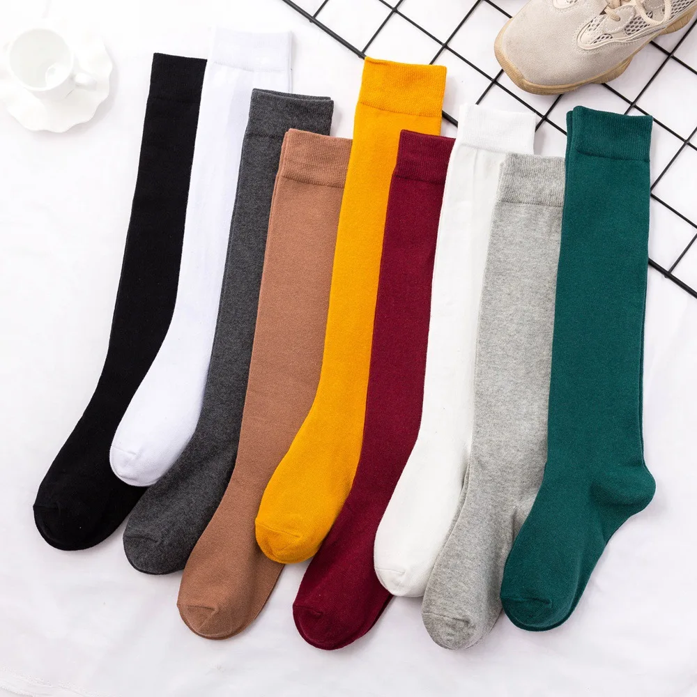 8 Colors Socks for Women Cotton Fall Winter Long Socks Harajuku Female Casual Trick Warm Student Ladies Solid Color Sox 2024