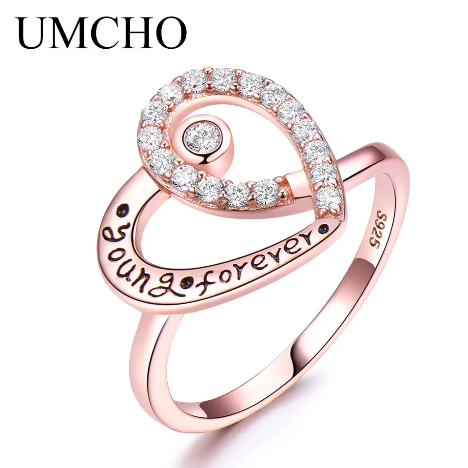 

UMCHO Real 925 Sterling Silver Zircon Rose Gold Color Heart-shaped Forever Love Heart Fashion Party Wedding Jewelry