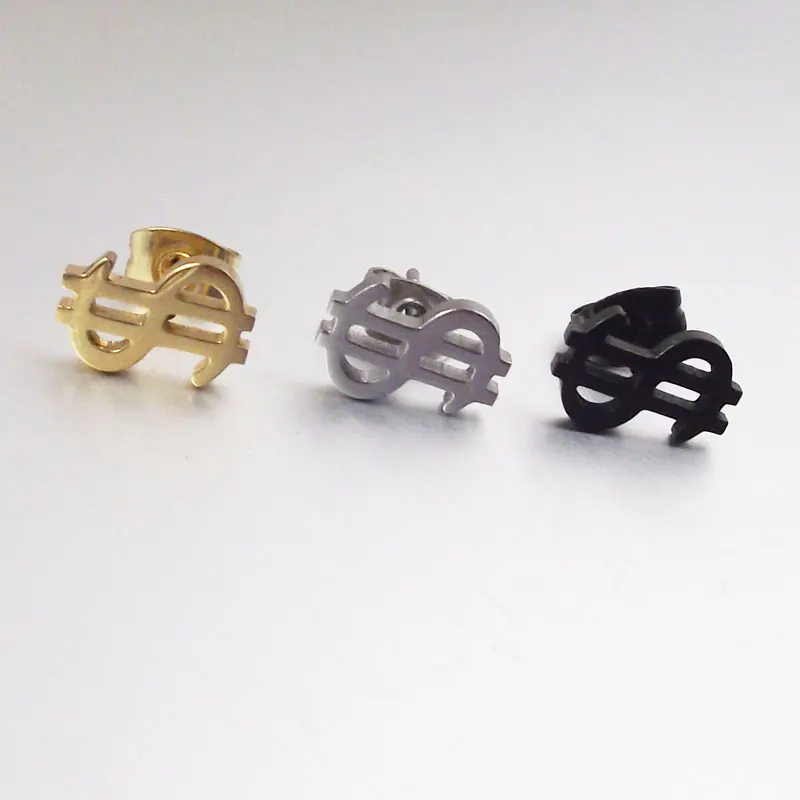 2 Pieces 0.8mm Stainless Steel US Dollar Stud Earring Punk $ Money Ear Tragus Ear Piercing Earrings Men Women