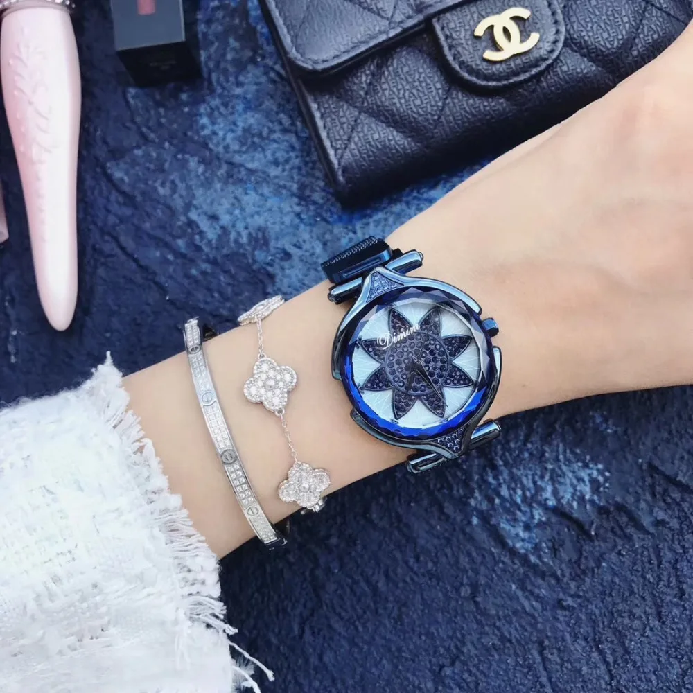 New Fashion Ultra Thin Milanese Watches for Women Luxury Crystals Sunflower Wrist watch Anti Fade Blue Steel Watch Quartz Montre