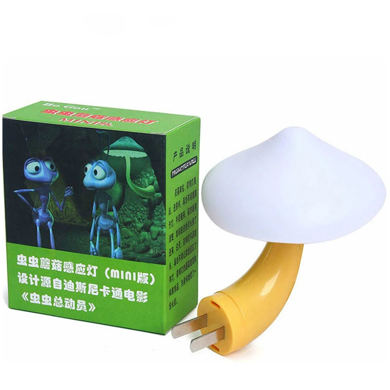 2PCS LED Mushroom Night Light US/EU Plug Sensor Control Yellow/Blue/Green/Red/Colorful Lighting Christmas/Valentine Gift