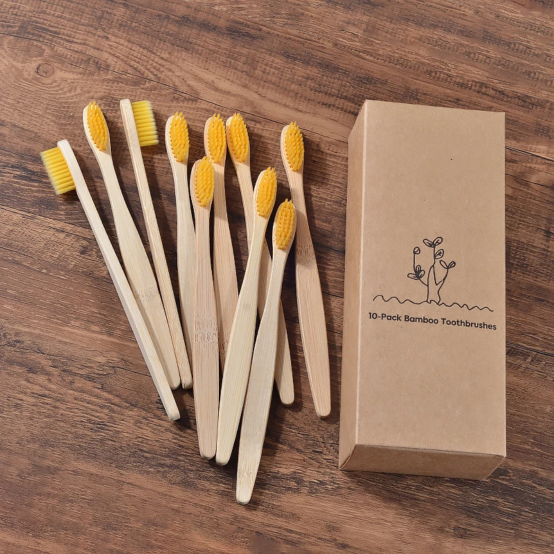 10Pcs Bamboo Toothbrush Eco Friendly Wooden Tooth Brush BPA Free Soft Bristle Tip Charcoal Adults Oral Care Toothbrushes