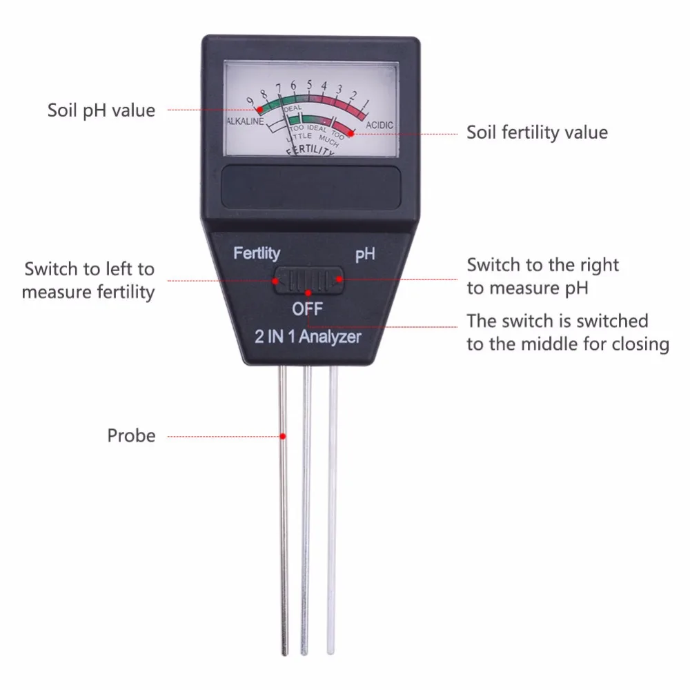 2 in 1 Soil Moisture Sensor Meter Plant Fertile PH Tester with 3 Probes Ideal Instrument For Gardening Indoor Outdoor Tool